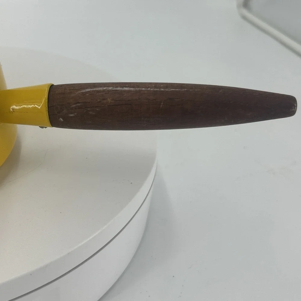 VTG Copco Melting‎ Pot Teak Handle Enameled Yellow Michael Lax Holland Sauce Pan